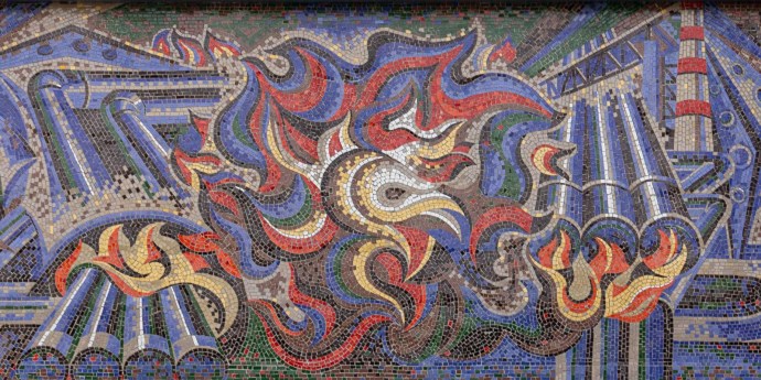 Mozaïek 'het temmen van de vlammen' (detail) | Alexander Kuzmin | Thermocom, Chisinau | Moldavië